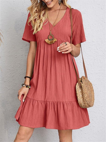 👗💃Vintage női pamut V-nyakú ruha